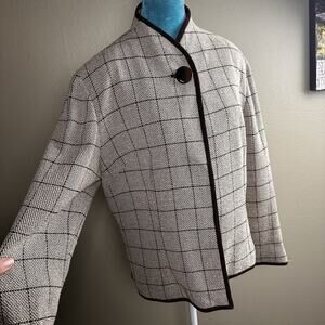 Katherine Kelly Women 14 coat Blazer One top button Beige Brown Wool Cotton